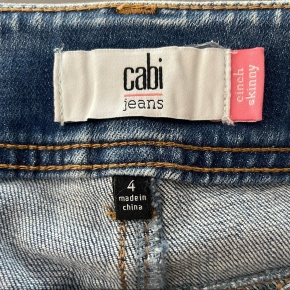 Cabi Cinch Skinny Jeans Style #5492 Distressed Bleach Splatter Blue Size 4 - Picture 7 of 13